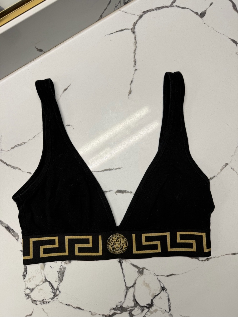 Versace Black Bralette with Gold Greek Key Band